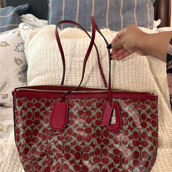 Coach Burgundy Patterned Tote Bag - Picture 2 of 5